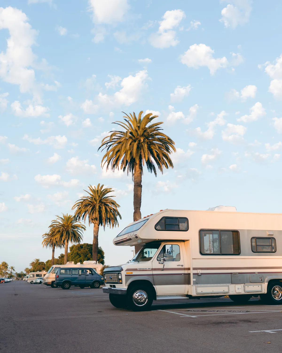 RV — Class A or Class C motorhome, three-quarter view